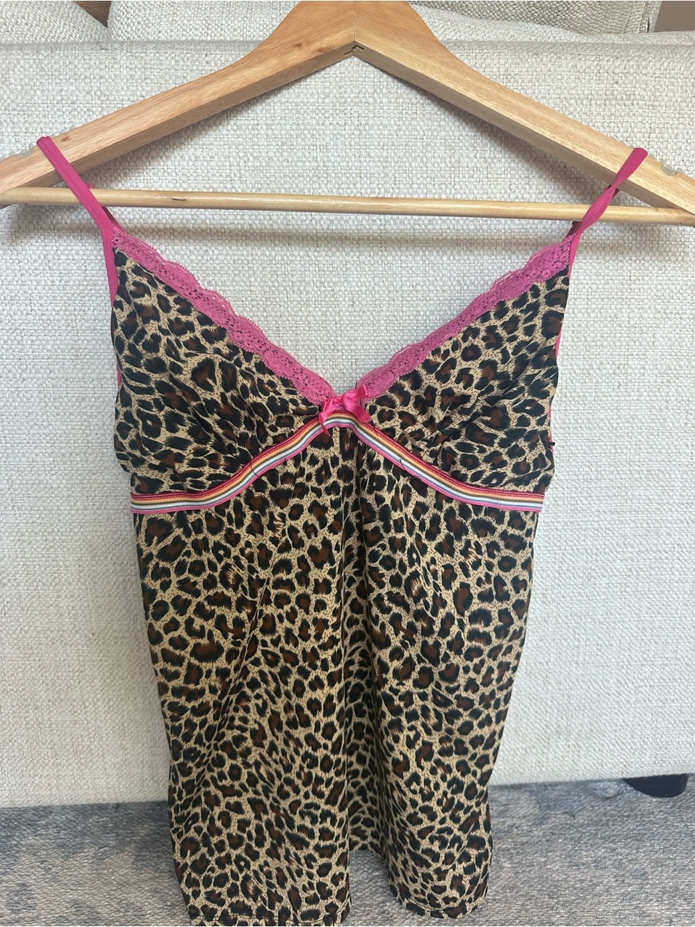 Y2K Leopard Print hot pink Lace-Trim Chemise